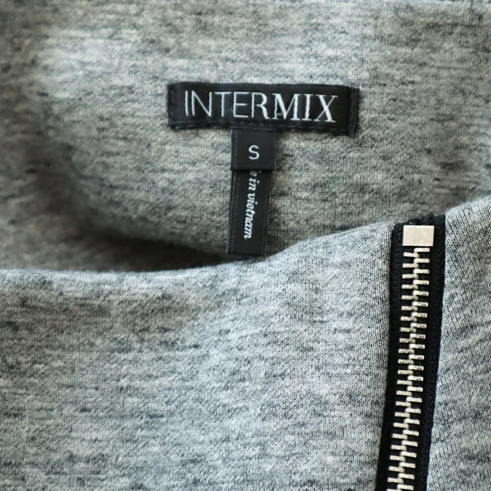 Intermix Heather Gray Black Diagonal Zipper Layered Asymmetric Mini Skirt New S